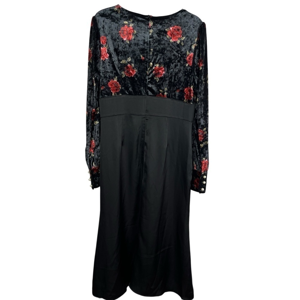 NWT Babydoll Velveteen Black Floral Bodice Satin Skirt Midi Dress XXL Whimsigoth - Picture 2 of 10